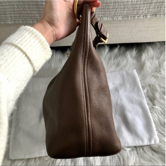 PRADA Brown and Gold Vitello Daino Leather Hobo Bag - Picture 5 of 15